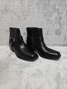 Sun & Stone schwarze Damen-Booties Größe 6,5 Blockabsatz seitlicher Reißverschluss Freizeit Kunstleder - Bild 1 von 11