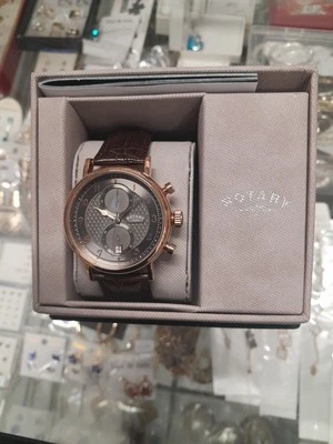 RELOJ GIRATORIO CORREA DE CUERO MARRÓN PARA HOMBRE, NUEVO SIN ETIQUETAS, Foto 1 de 4