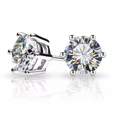 10 Ct Certified Round Cut White Diamond Solitaire Studs In 14k White Gold — 第 1/4 张图片