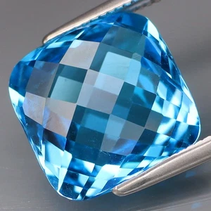 Cojín de topacio azul suizo de 6,96 quilates mejor color tablero de ajedrez 2 caras en 1 pieza! - Imagen 1 de 4