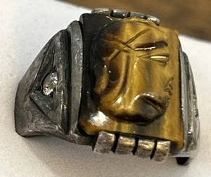 Krieger Ring geschnitzte Kamee Tigerauge Sterlingsilber Kristalle Größe 10 fehlen* - Bild 1 von 18