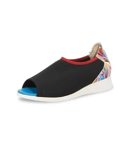 ARCHE $355 Gaorey Trotters Open Toe Wedge Shoes Black Size 39 8.5 - Picture 1 of 9