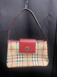 BURBERRY Coated Canvas Small Handbag Satchel Red With Prints AUTHENTIC I25 - Picture 1 of 3