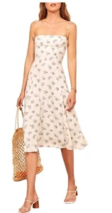 Abito Riforma MIDI Tg 6 Bianco Floreale Scollo Quadrato Regolabile Slip Strap  - Foto 1 di 7