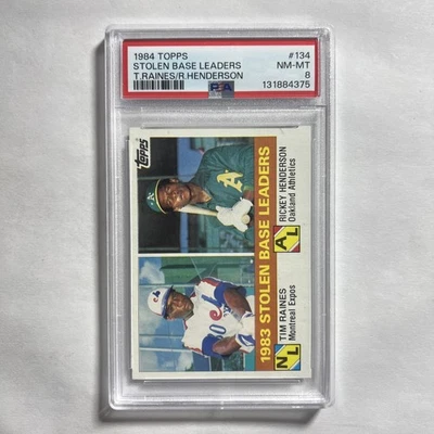 1984 Topps #134 Robado Base Líderes Raines Henderson PSA 8⚾️RARO⚾️ Foto 1 de 2