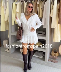 ZARA NEW WOMAN RUFFLED EMBROIDERED SHORT DRESS WHITE XS-XXL 0881/392/250 - Picture 1 of 3