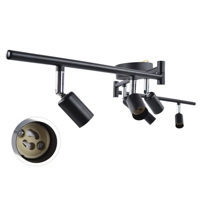 (Black)Track Lighting Kit Rotatable Lamp Head 6 Way Ceiling Spotlight GU10 - Image 1 of 4