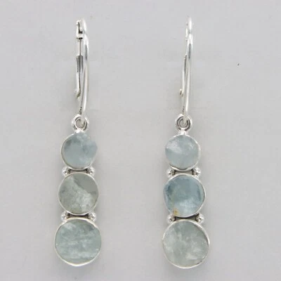 Pendientes ásperos AQUAMARINA azul corte natural con cierre de palanca - PLATA ESTERLINA 925 #15e Foto 1 de 4