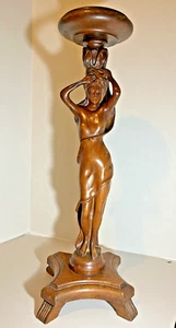 Jugendstil Deko Figur Frau Holz geschnitzt Sockel Aschenbecher Räucherpflanzenständer - Bild 1 von 22