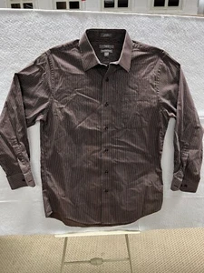 Apt.9 Men's Size Large Dress Shirt Brown/blue Striped Button Down Long Sleeve - Picture 1 of 8