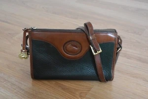 Vintage Dooney & Bourke Original Dark Green tan Pebble Leather Crossbody AWL Zip - Picture 1 of 10