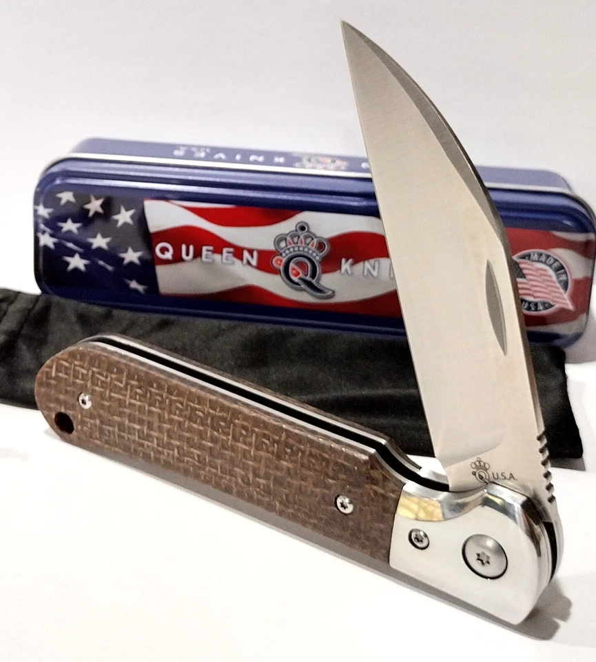 Navaja de Bolsillo Plegable Queen USA 84 Arpillera Marrón Micarta Wharncliffe QBM84 Foto 1 de 4