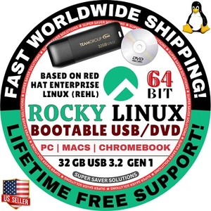 ROCKY 10 LINUX OS | 64-BIT | LIVE, FULL BOOT | USB, DVD | MAC, PC | RED HAT REHL - Picture 1 of 3