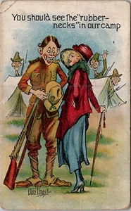 Postcard, Vintage Humor Artist signed Clare Ungell  Rubber necks in camp - Picture 1 of 2