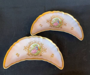 2 Pink Trinket Dish Lefton China Crescent Moon Hand Painted Gold Accents - Picture 1 of 4