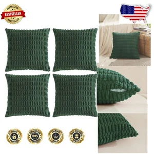 Set of 4 Dark Green Corduroy Boho Throw Pillow Covers 22x22 Inch - Cozy Elegance - Picture 1 of 8