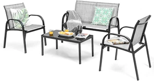 Set Di 4 Mobili Da Giardino Con Tavolino Da Salotto E Panca Da Giardino E 2 Sedi - Foto 1 di 12