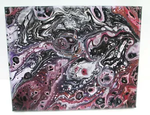 Pintura original abstracta de acrílico 8x10 negro púrpura rojo blanco rosa - Imagen 1 de 8