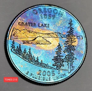 2005-D UNC MONSTER TONID STATE QUARTER OREGON SPLENDIDE TONALITÀ DI COLORE215 - Foto 1 di 2