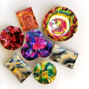 Vintage LOT 7 Mexico Seetusee styled Jewel Tone foil art glass trays/dish/bowls - Picture 1 of 20
