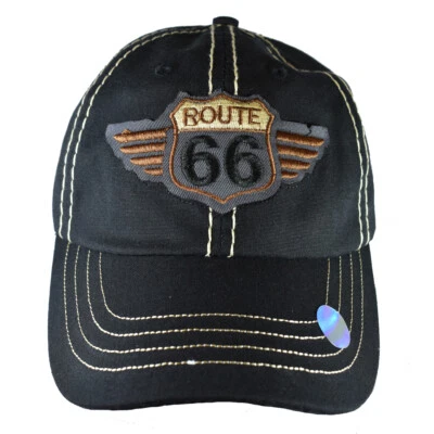 Gorra para hombre Route 66 - bordada, ajustable con correa trasera estilo béisbol - NEGRA Foto 1 de 3