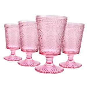 Pink Wine Glasses Set of 4-12 OZ Colored Glass Goblet Stemmed Vintage Chalices - Picture 1 of 7