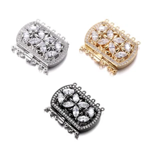 2 Brass Cubic Zirconia Box Clasps Multi-Strand Closure 7 Loops Nickel Free 34mm - Picture 1 of 9