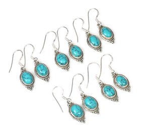 Wholesale 5pr 925 Solid Sterling Silver Blue Turquoise Hook Earring i024