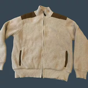 Orvis Sweater Jacket Men's M Full-Zip Tan Suede Accents Double Zip - Picture 1 of 10