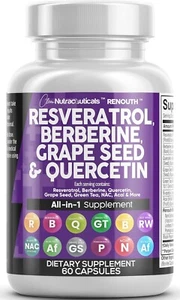 Resveratrol 6000Mg Berberine 3000Mg Grape Seed Extract 3000Mg Quercetin 4000Mg G - Picture 1 of 8