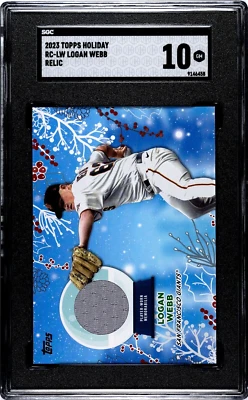 2023 Topps Holiday Logan Webb JERSEY PATCH RELIC SGC 10 GEM MINT - Image 1 of 2