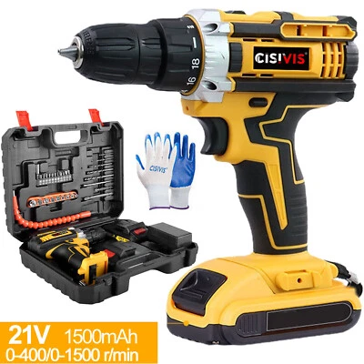CISIVIS 21V Cordless Drill + 2 Battery Heavy Duty Impact Driver Kit Hammer Screwdriver
