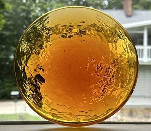 Blenko Blown Art Glass Rondel 8" Disc MCM Suncatcher 1960s Yellow Amber Swirl - Picture 1 of 6