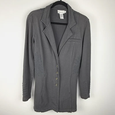 Soft Surroundings Tallulah Military Jacket S Terry Embroidered Charcoal Gray - Image 1 of 4