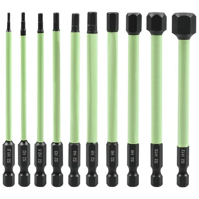 10Pcs 1/4" Metric S2 Alloy Steel Hex Head Allen Wrench Drill Bit Magnetic Tip - Image 1 of 4