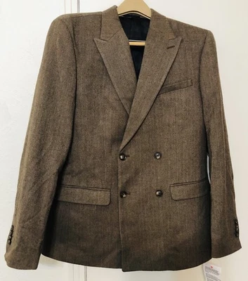 Chaqueta de Traje Topman 40 R Slim Espiga en Marrón Doble Pecho Cuello con Muescas Foto 1 de 4