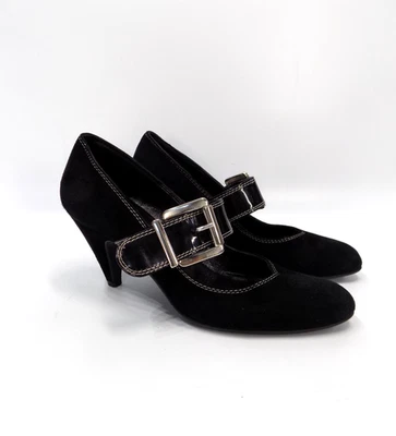 Russell Bromley Womens Black Suede Mary Jane Shoes Block High Heel Court Smart - Image 1 of 4