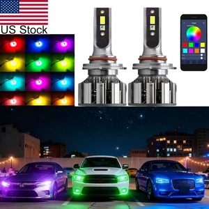 2pcs 9005 HB3 LED RGB W+ Multicolor Headlight Bulb APP Control For Dodge Charger - Picture 1 of 11