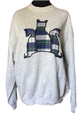 Sudadera De Colección LEE Doble Cuello Redondo XL Manga Larga A Cuadros Gatos Delantera/Espalda Hecha en EE. UU. Foto 1 de 4