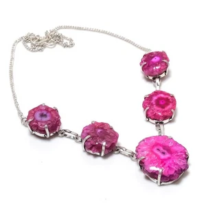 Collar de plata de ley 925 con piedras preciosas de cuarzo solar rosa natural O048 - Imagen 1 de 6