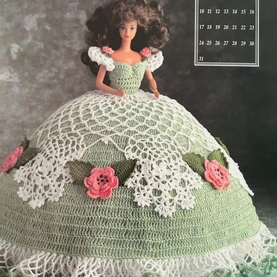 Annies Attic Fashion Doll Dress Gown Miss March 1991 Crochet Pattern Leaflet - Image 1 of 4