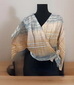 FREE PEOPLE We The Free Maldives Wrap Top XS Cropped Striped Cotton Boho Western - Picture 1 of 4