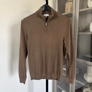 Reiss Blackhall Merino Wool Half 1/4 Zip Funnel Neck Long Sleeve Brown Sweater M - Picture 1 of 7