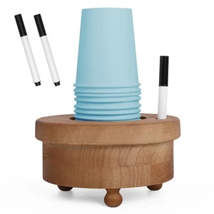Wooden Cup Holder with Marker Slot - Disposable Drink Cup Identifier with 2 M... - Picture 1 of 6