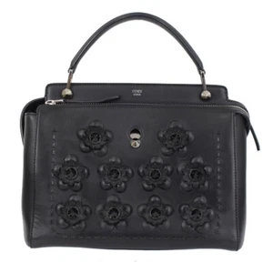 Fendi Black Leather Floral Studded Dotcom Satchel Bag 8BN293 Auth - Picture 1 of 8