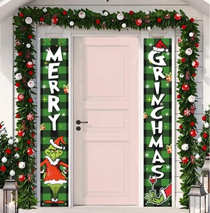 Grinch Christmas Decoration Banner Grinch Porch Sign Door Banner Merry Grinchmas - Picture 1 of 7