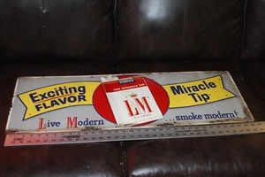 RARE 1950s LM LIVE MODERN MIRACLE TIP SMOKE EMBOSSED PAINTED METAL DEALER SIGN - Picture 1 of 8