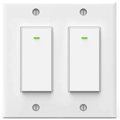 Wi-Fi Smart Light Switch Work w Alexa&Google Voice Remote Control 2.4Ghz 2 Gang