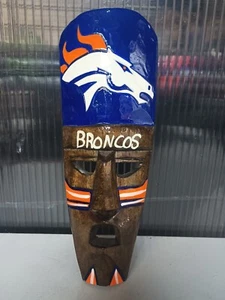 Denver Broncos Tiki Tribal Ceremonial Wooden Mask Hand Carved NFL Cool Rare - Picture 1 of 8