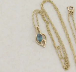 14k Yellow Gold Natural Blue Topaz and Diamond Necklace 18" Chain - Picture 1 of 8